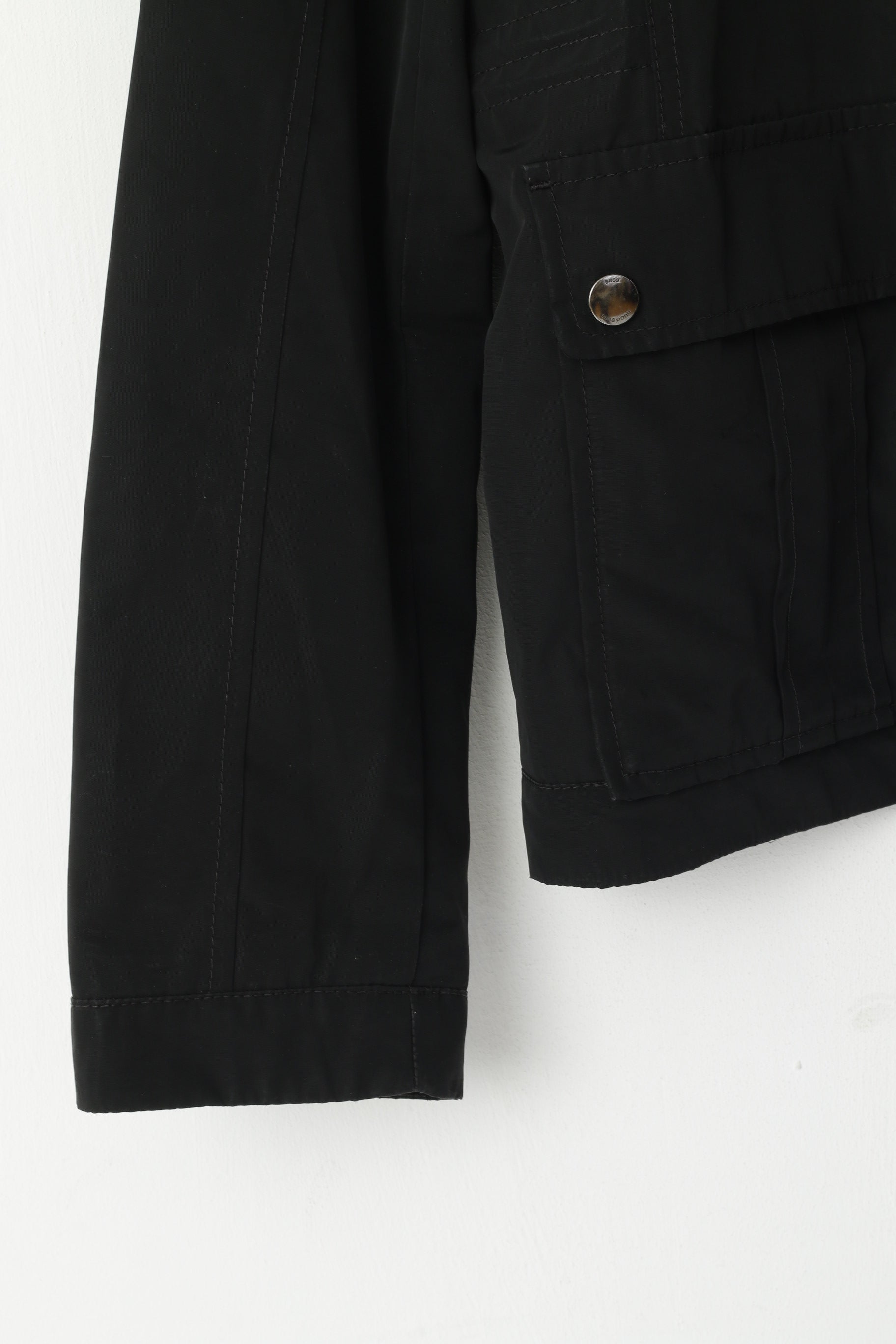 Hugo Boss Men 52 42R M Jacket Black Shiny Bomber Zip Up Lightweight Top