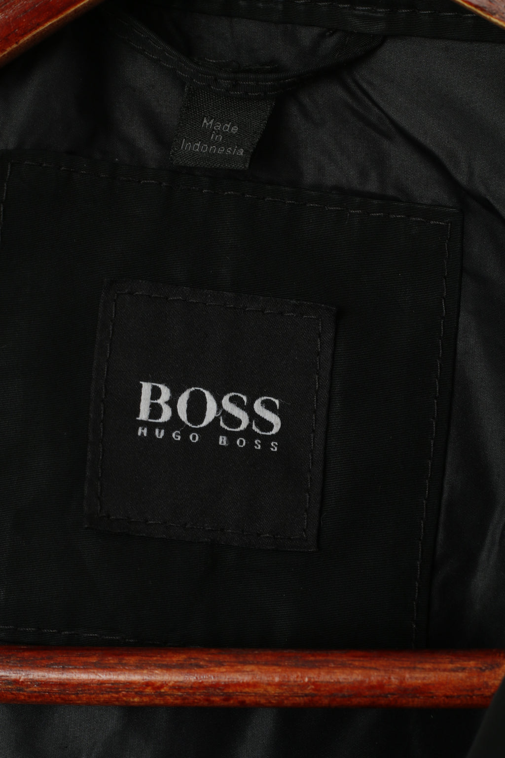 Hugo Boss Men 52 42R M Jacket Black Shiny Bomber Zip Up Lightweight Top