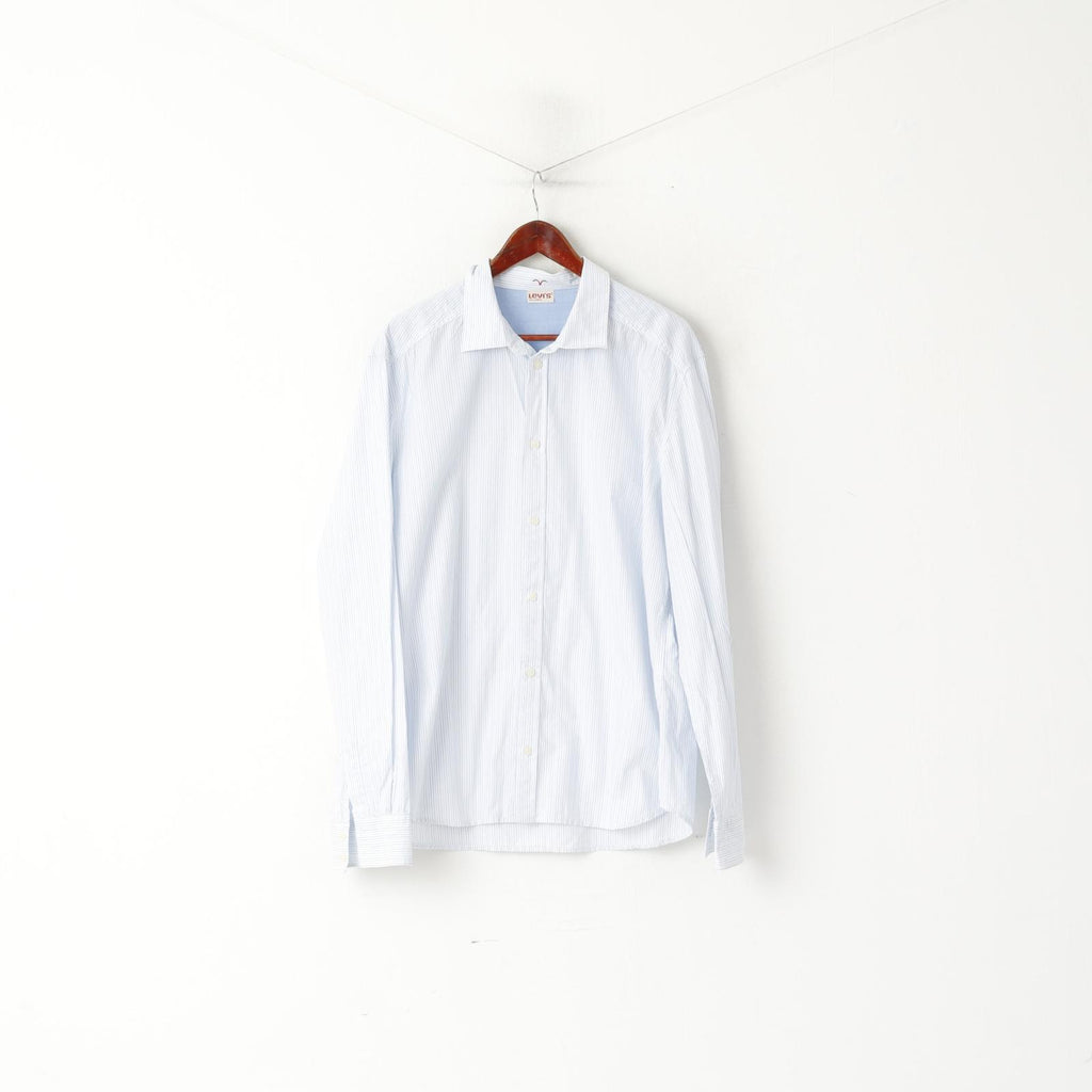 Levi's Men XXL Casual Shirt Blue White Striped Cotton Long Sleeve Top