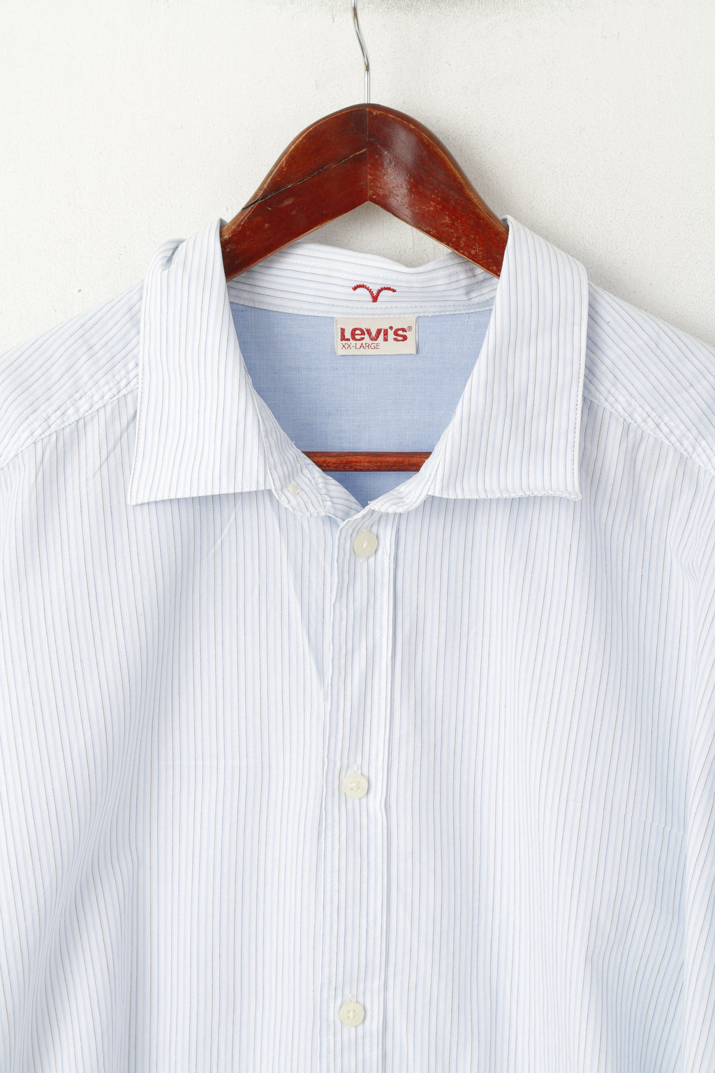 Levi's Men XXL Casual Shirt Blue White Striped Cotton Long Sleeve Top