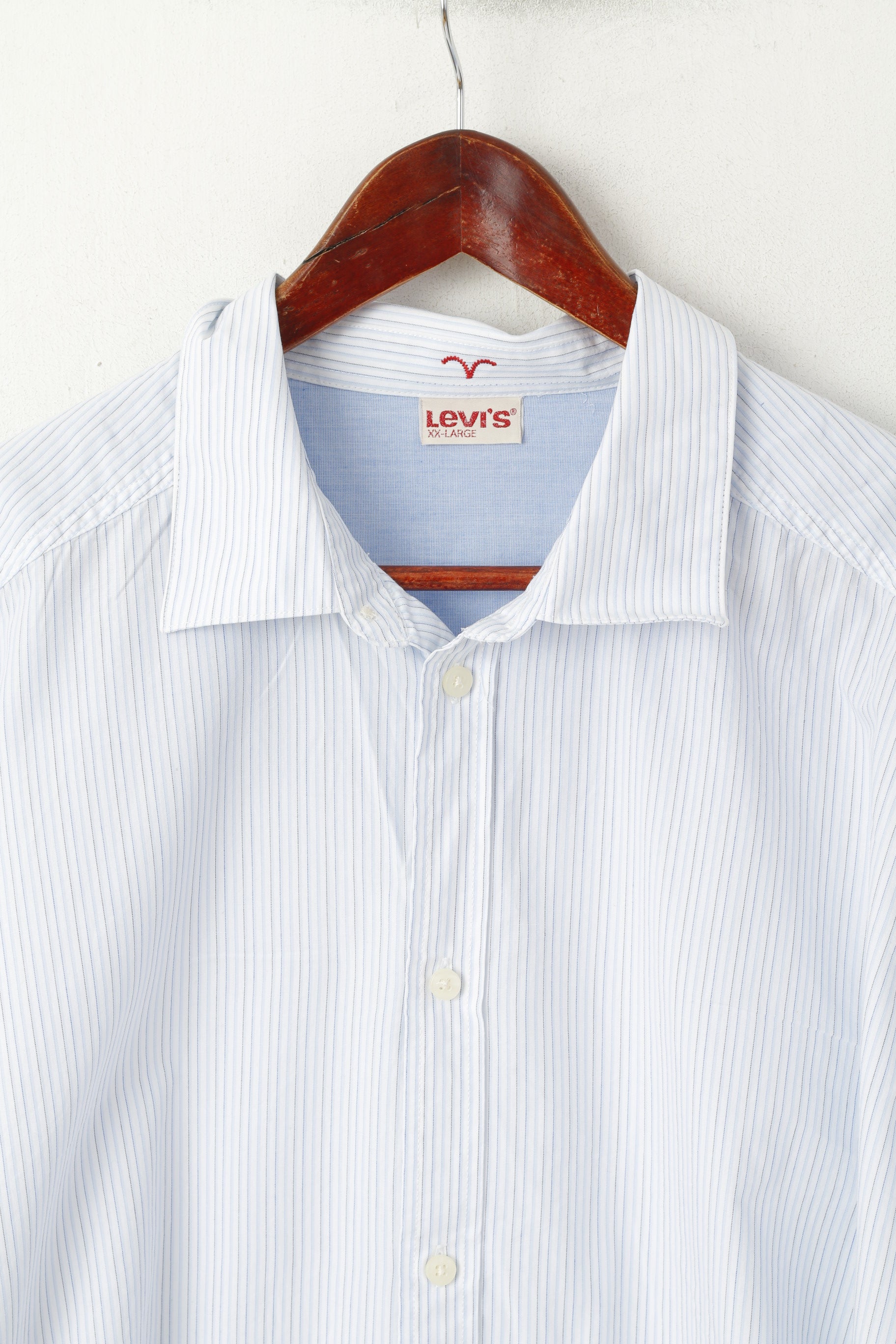 Levi's Men XXL Casual Shirt Blue White Striped Cotton Long Sleeve Top