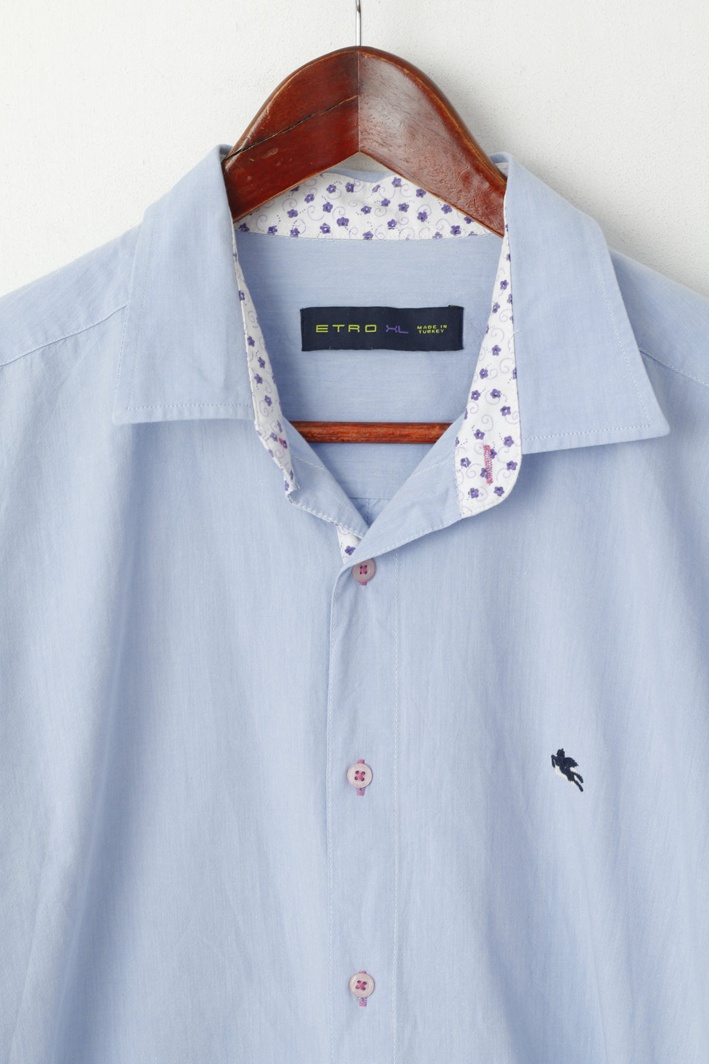 Etro Men XL (M) Casual Shirt Blue Cotton Slim Fit Long Sleeve Plain Detailed Button Top