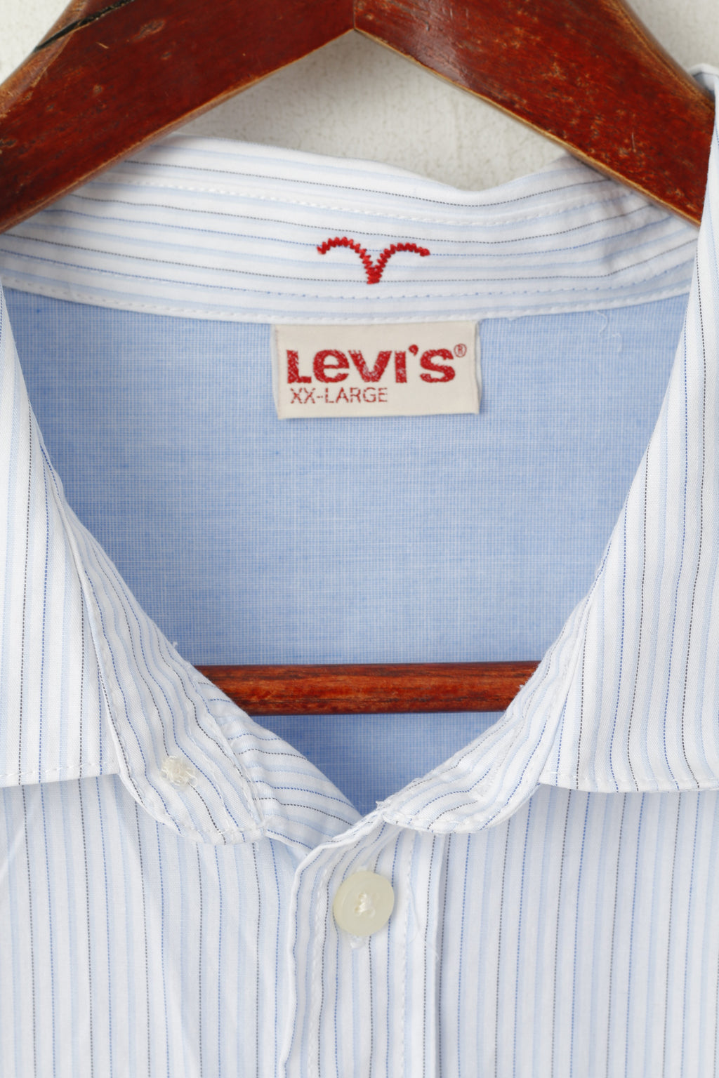 Levi's Men XXL Casual Shirt Blue White Striped Cotton Long Sleeve Top