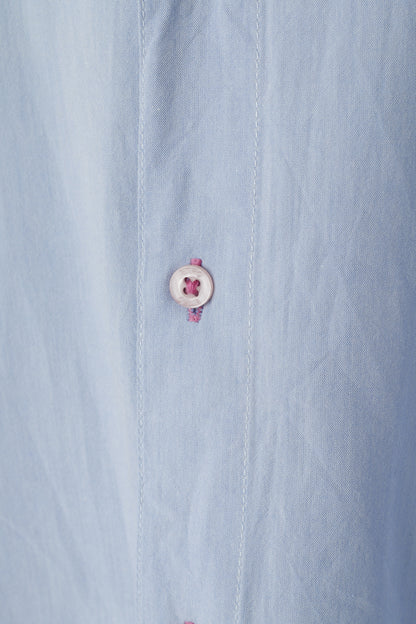 Etro Men XL (M) Casual Shirt Blue Cotton Slim Fit Long Sleeve Plain Detailed Button Top