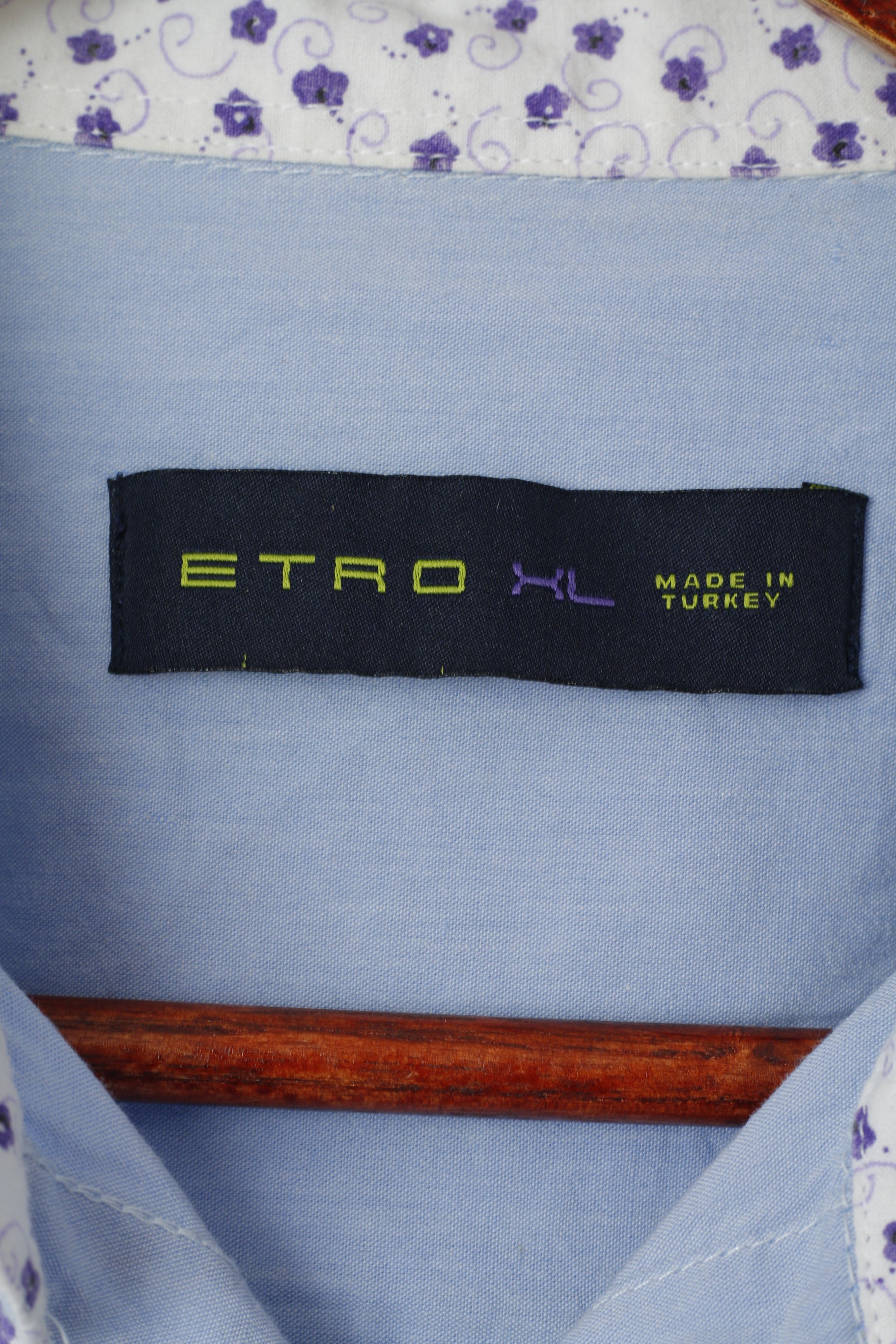 Etro Men XL (M) Casual Shirt Blue Cotton Slim Fit Long Sleeve Plain Detailed Button Top