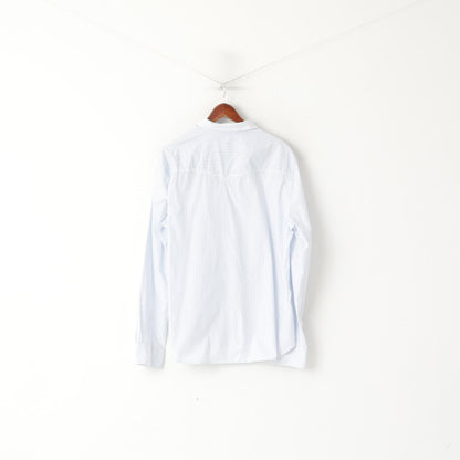 Levi's Men XXL Casual Shirt Blue White Striped Cotton Long Sleeve Top