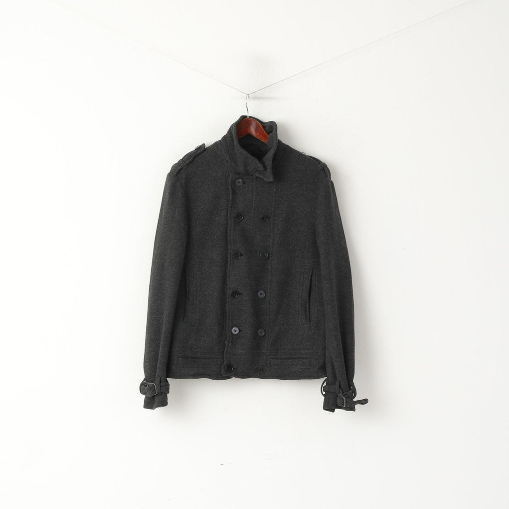 Allsaints Men M (S) Jacket Gray Wool Double Breasted Classic Pea Coat Top