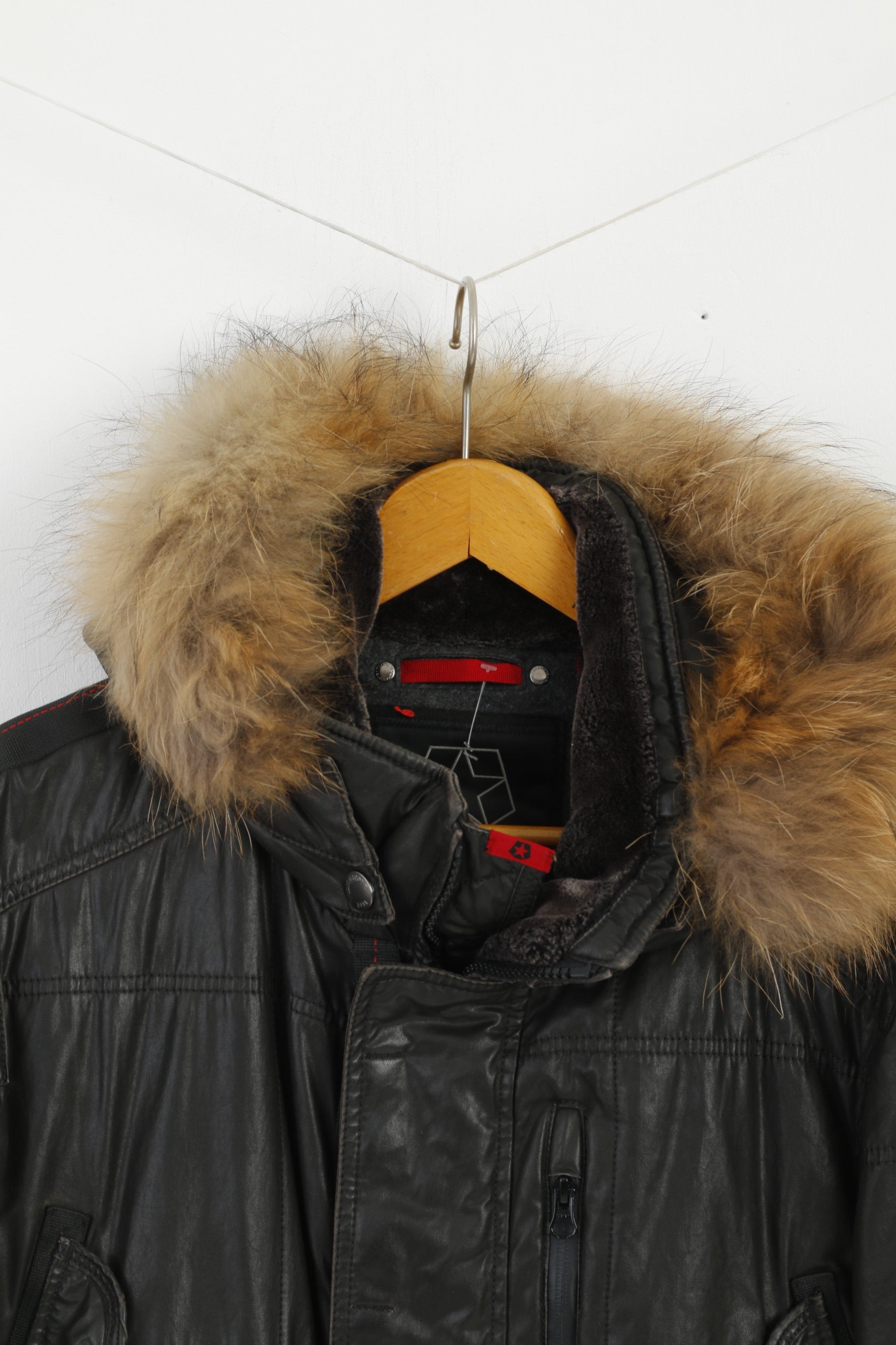 Milestone Men 52 L Jacket Black Cotton Wax Parka Winter Full Zipper Top