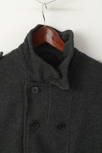 Allsaints Men M (S) Jacket Gray Wool Double Breasted Classic Pea Coat Top