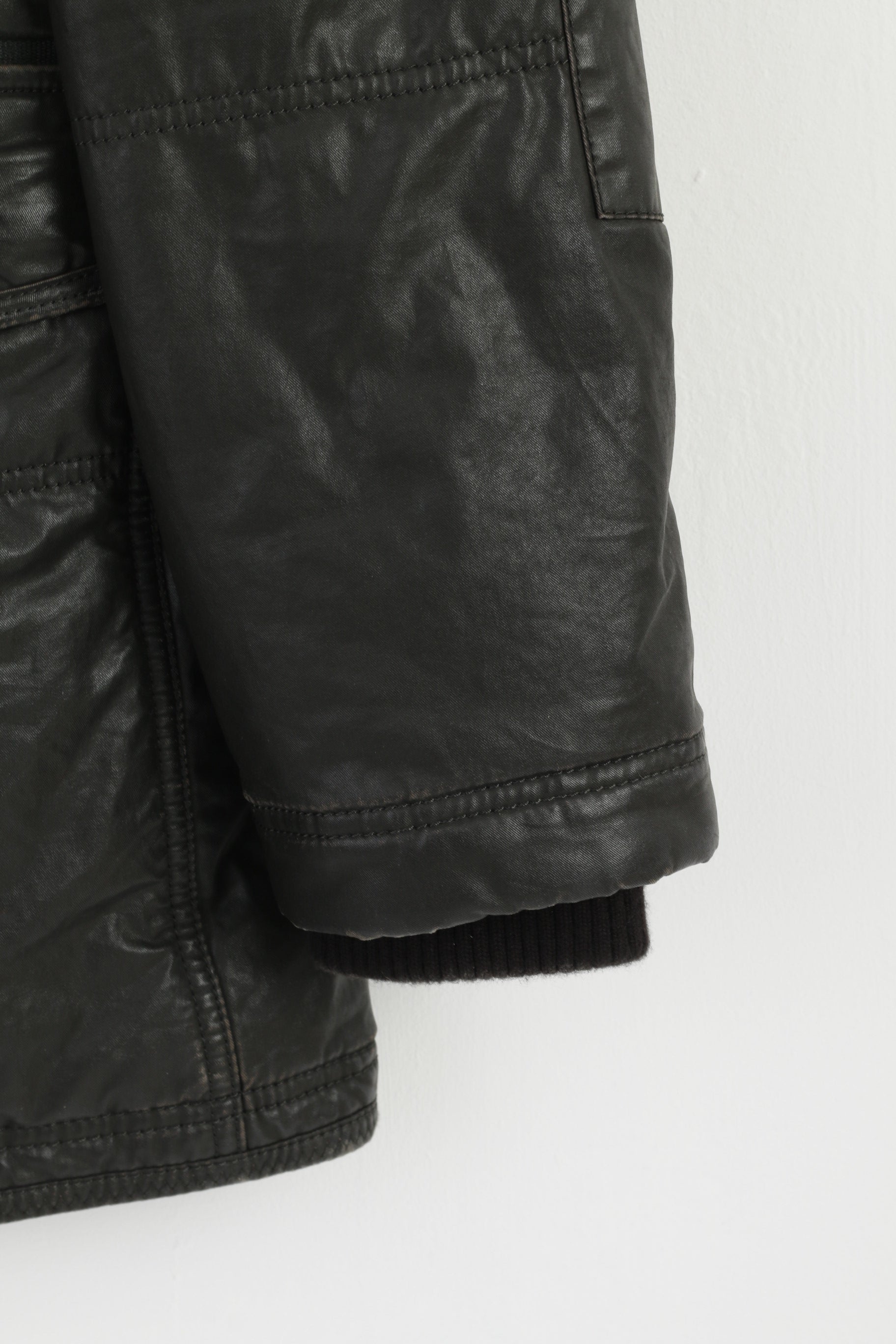 Milestone Men 52 L Jacket Black Cotton Wax Parka Winter Full Zipper Top