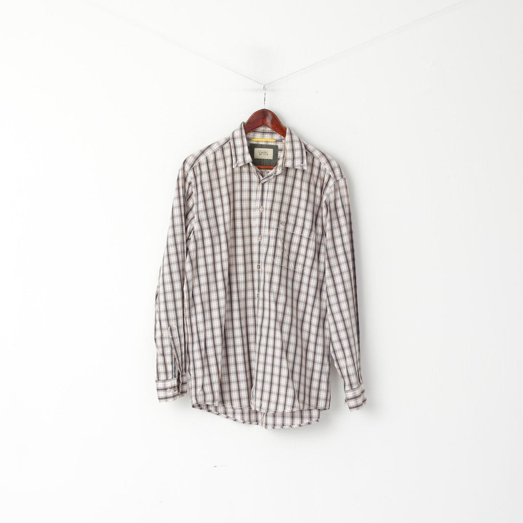 Camicia casual da uomo Camel Active L. Top a maniche lunghe con colletto button down in cotone a quadri marrone