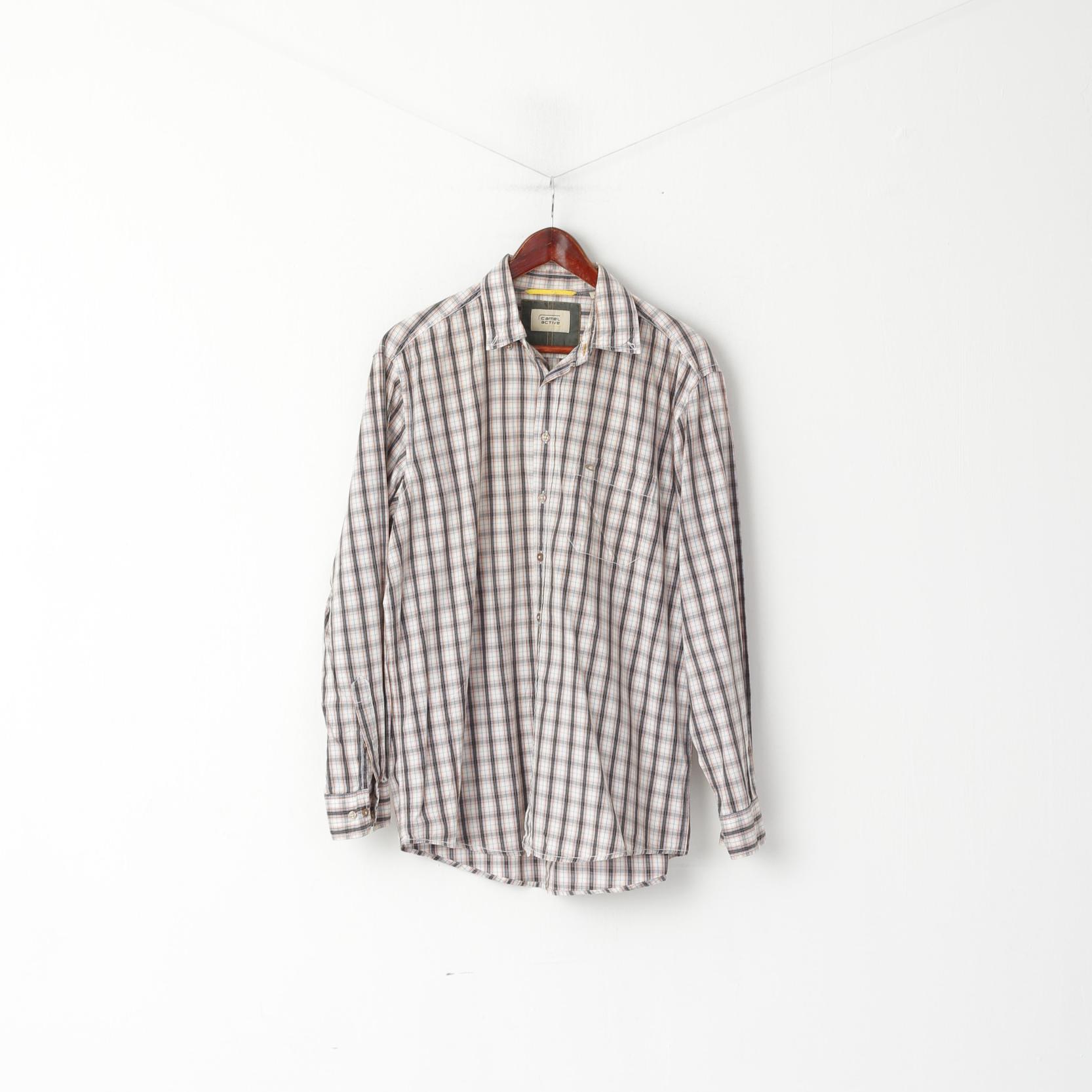 Camicia casual da uomo Camel Active L. Top a maniche lunghe con colletto button down in cotone a quadri marrone