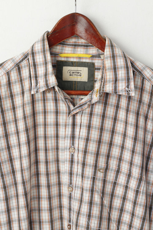Camel Active Men L Chemise décontractée Marron à carreaux en coton Col boutonné Haut à manches longues
