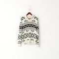 CHAPS Maglione da uomo in cotone color crema con stampa azteca, collo a scialle, classico maglione vintage