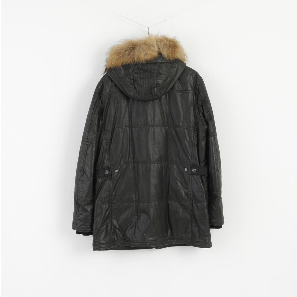 Milestone Men 52 L Jacket Black Cotton Wax Parka Winter Full Zipper Top