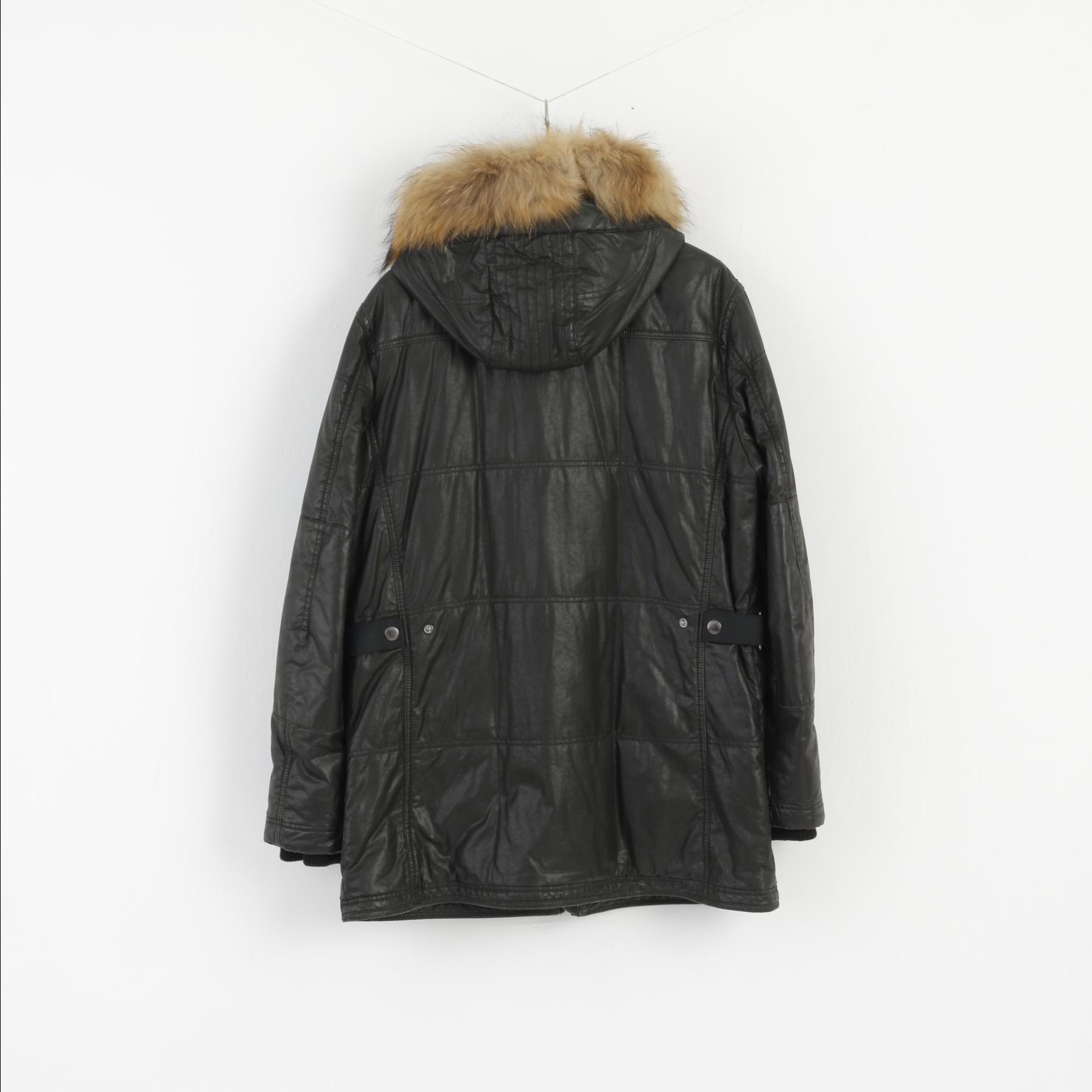 Milestone Men 52 L Jacket Black Cotton Wax Parka Winter Full Zipper Top