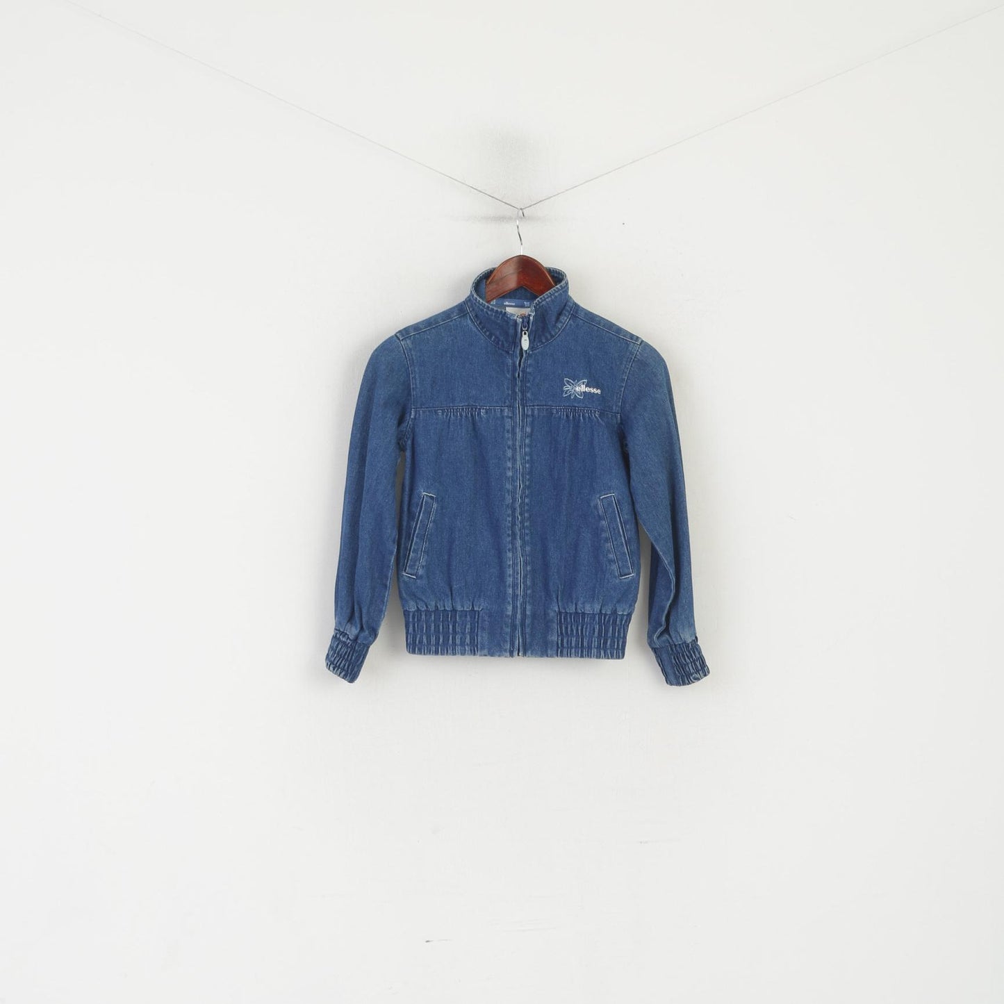 Nuova giacca di jeans Ellesse Grils JM 140-146 Top in cotone blu con cerniera intera