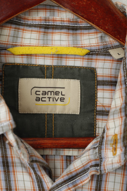 Camel Active Men L Casual Shirt Brown Check  Cotton Button Down Collar Long Sleeve Top