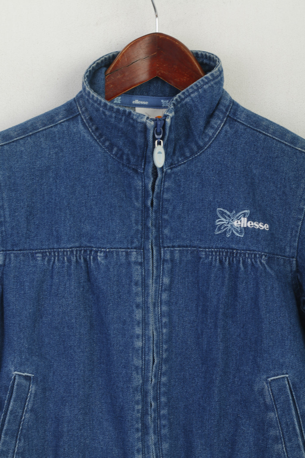 New Ellesse Grils JM 140-146 Denim Jacket Blue Cotton Full Zipper Top