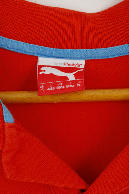 Polo Puma da uomo XL arancione a maniche corte in cotone elasticizzato