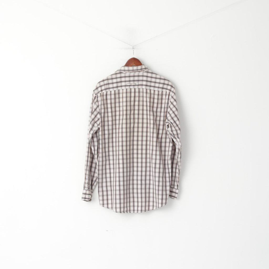 Camicia casual da uomo Camel Active L. Top a maniche lunghe con colletto button down in cotone a quadri marrone