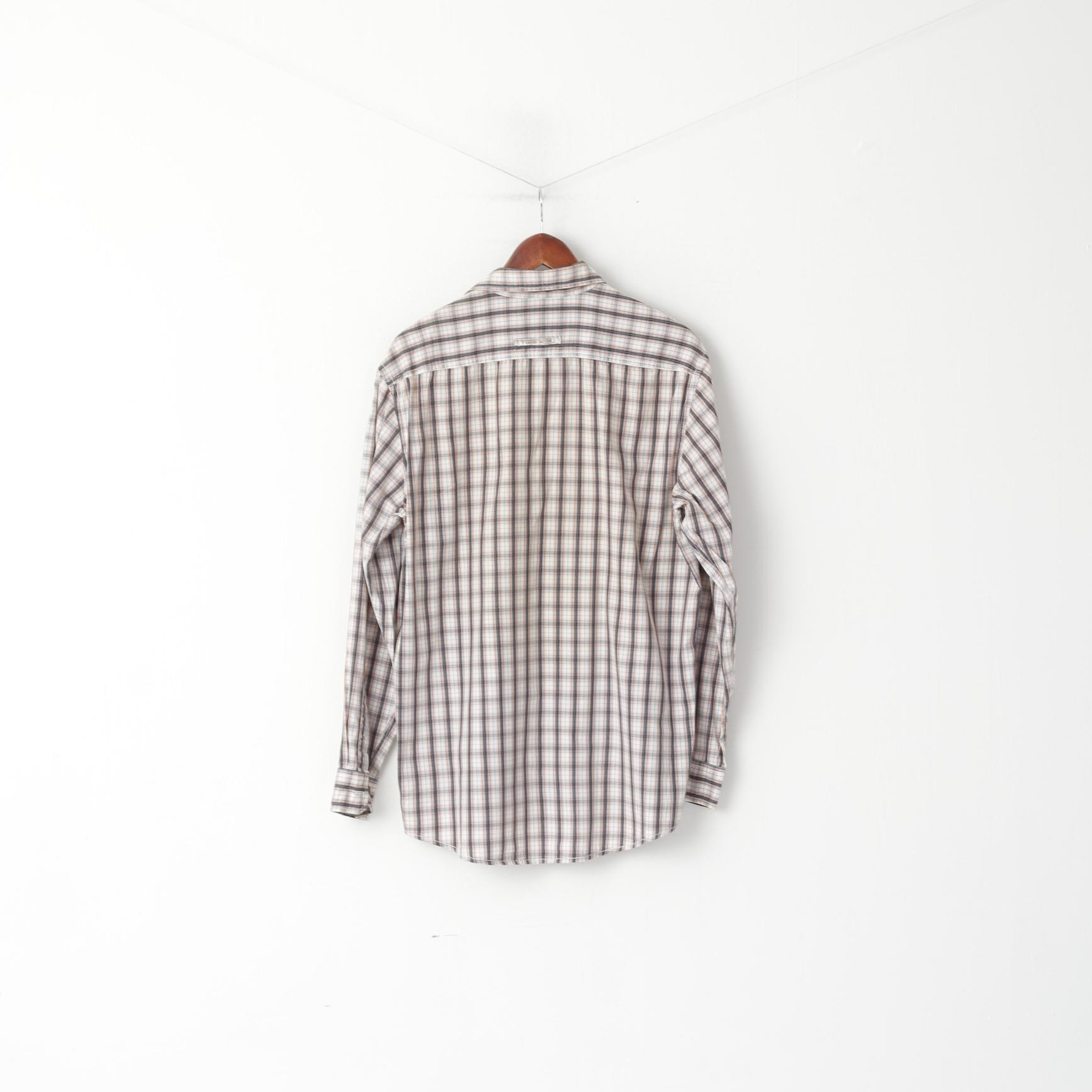 Camicia casual da uomo Camel Active L. Top a maniche lunghe con colletto button down in cotone a quadri marrone