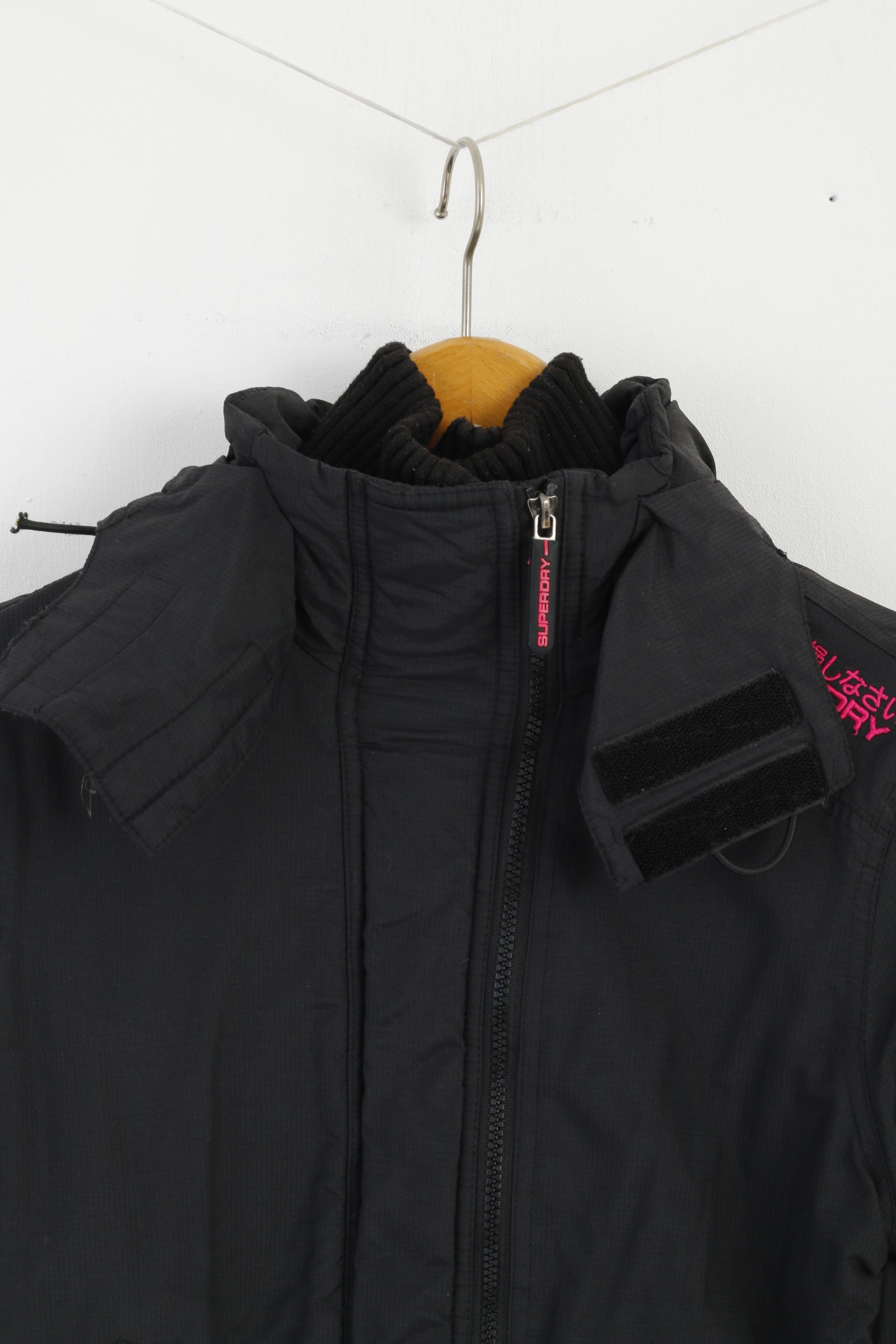 Superdry Women S Jacket Black Hooded Nylon Fleece Inside 3 Zipper Top