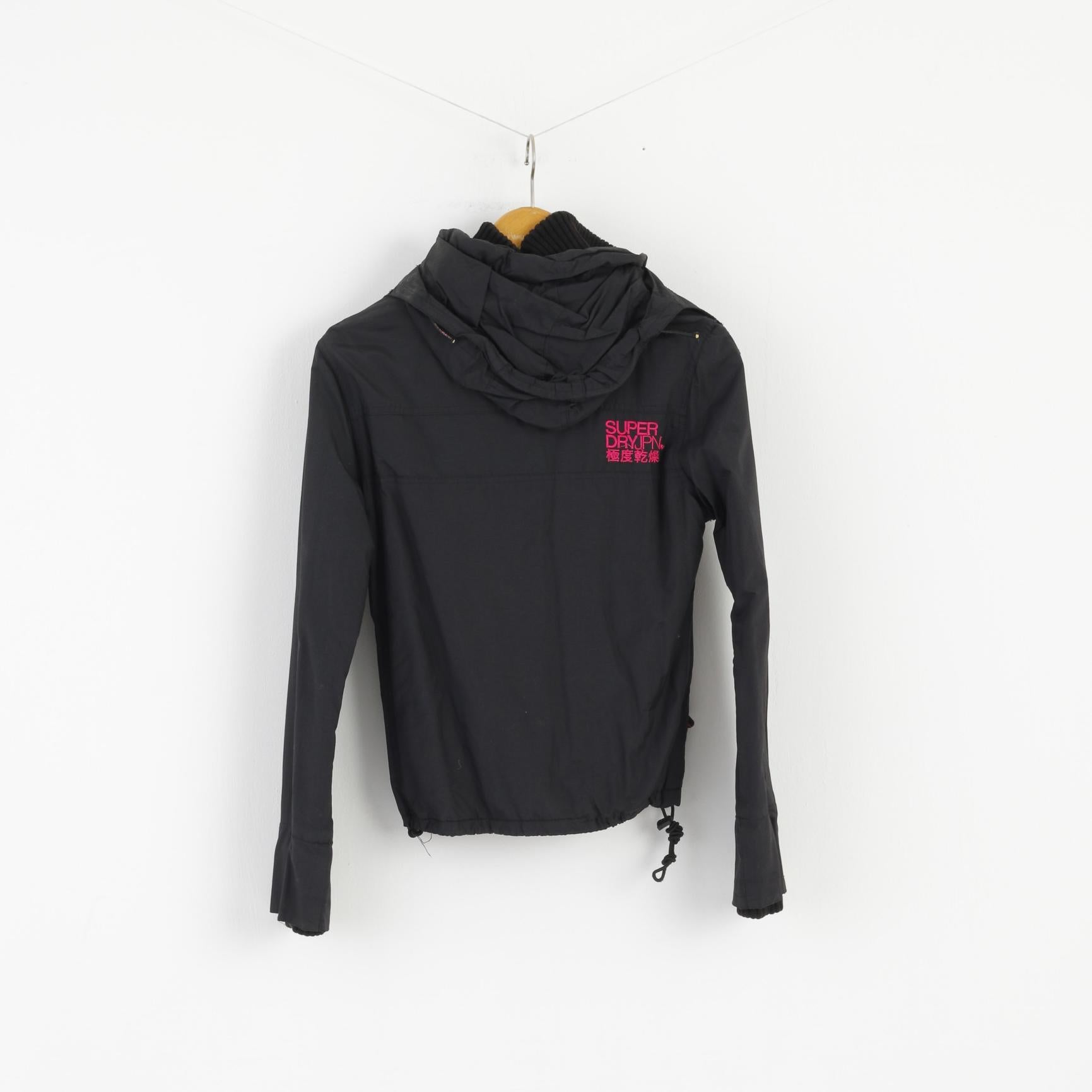 Superdry Women S Jacket Black Hooded Nylon Fleece Inside 3 Zipper Top