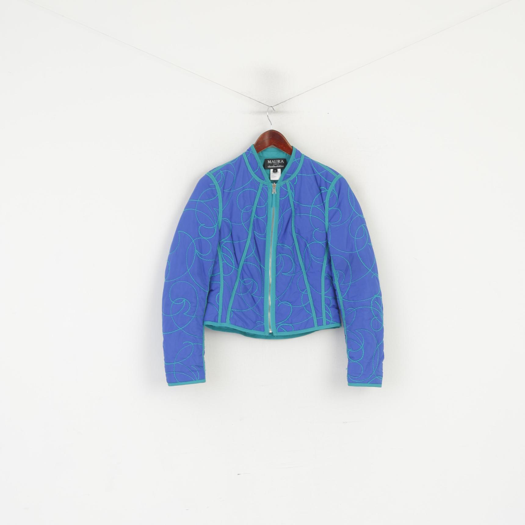 Maura by Claudia Strater Women 38 S Cropped Jacket Blue Emroidered Full Zip Top