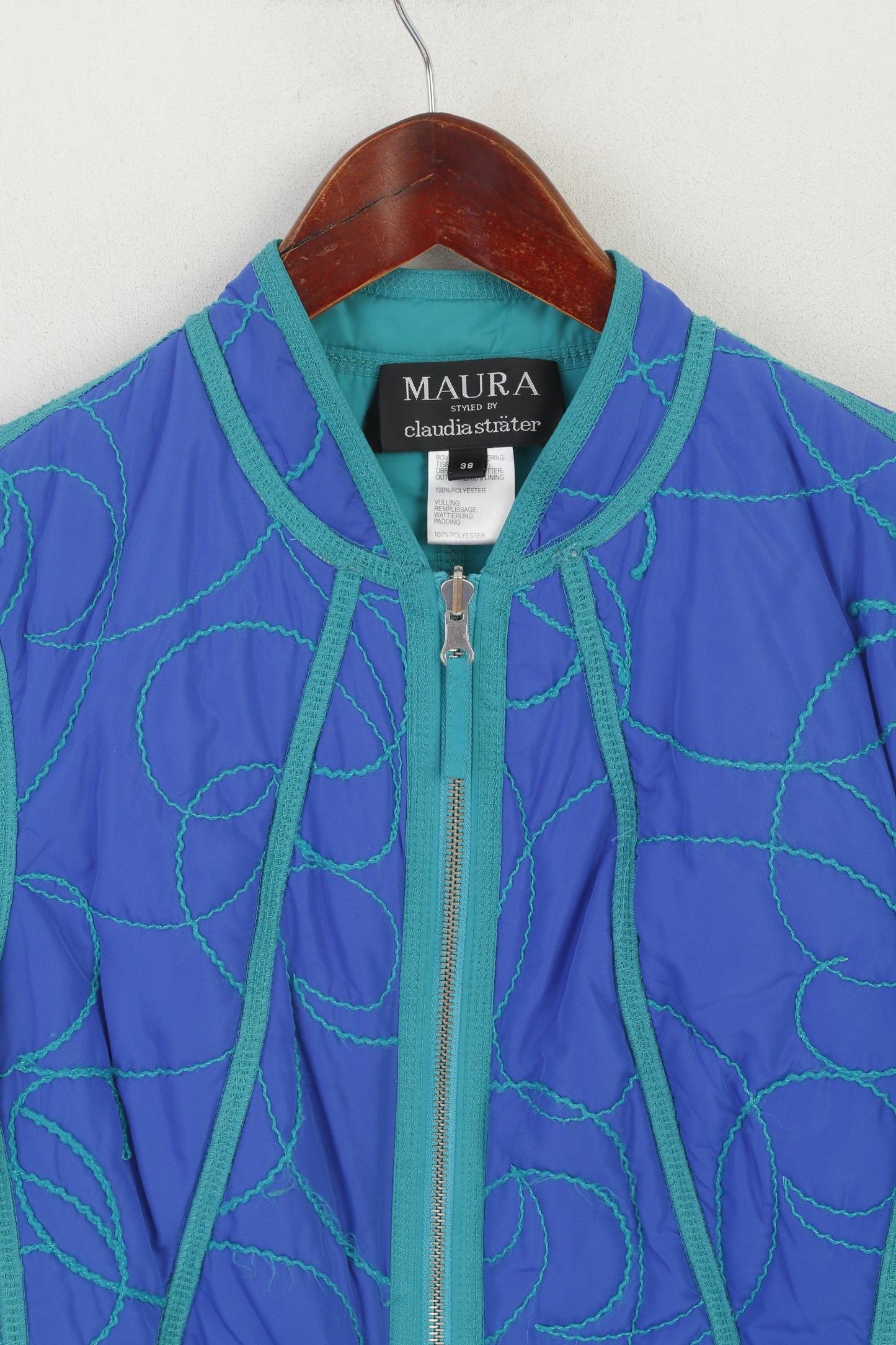 Maura by Claudia Strater Giacca corta da donna 38 S Top con zip intera ricamata blu