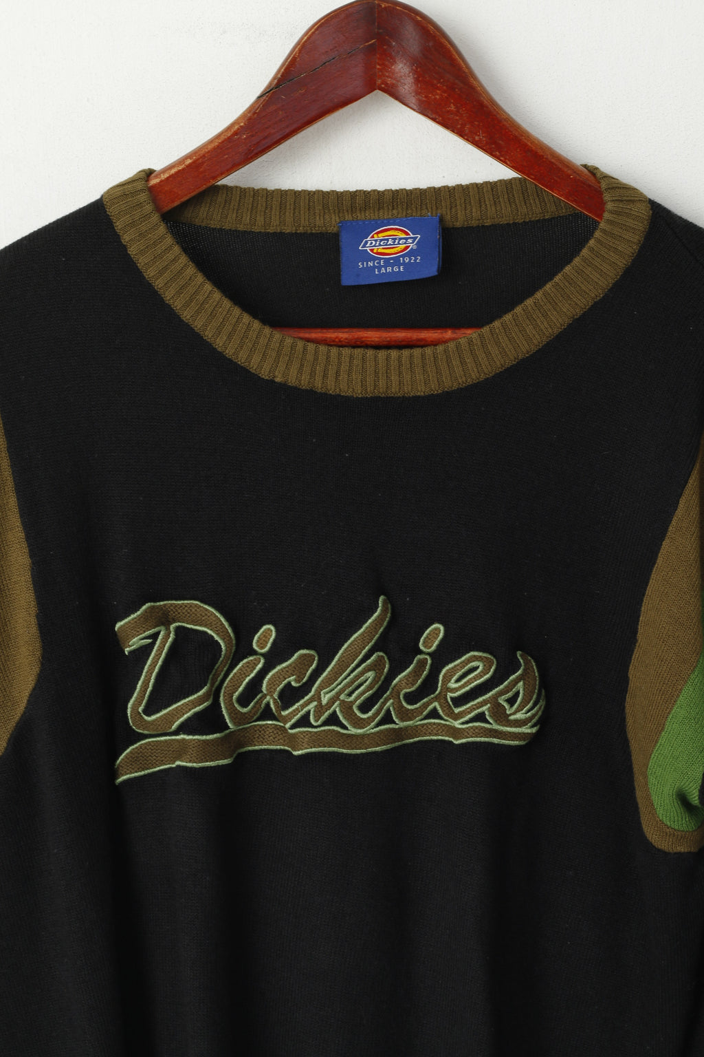 Dickies Men L (M) Jumper Black Soft Thin Crew Neck Logo Classic Stretch Sweater