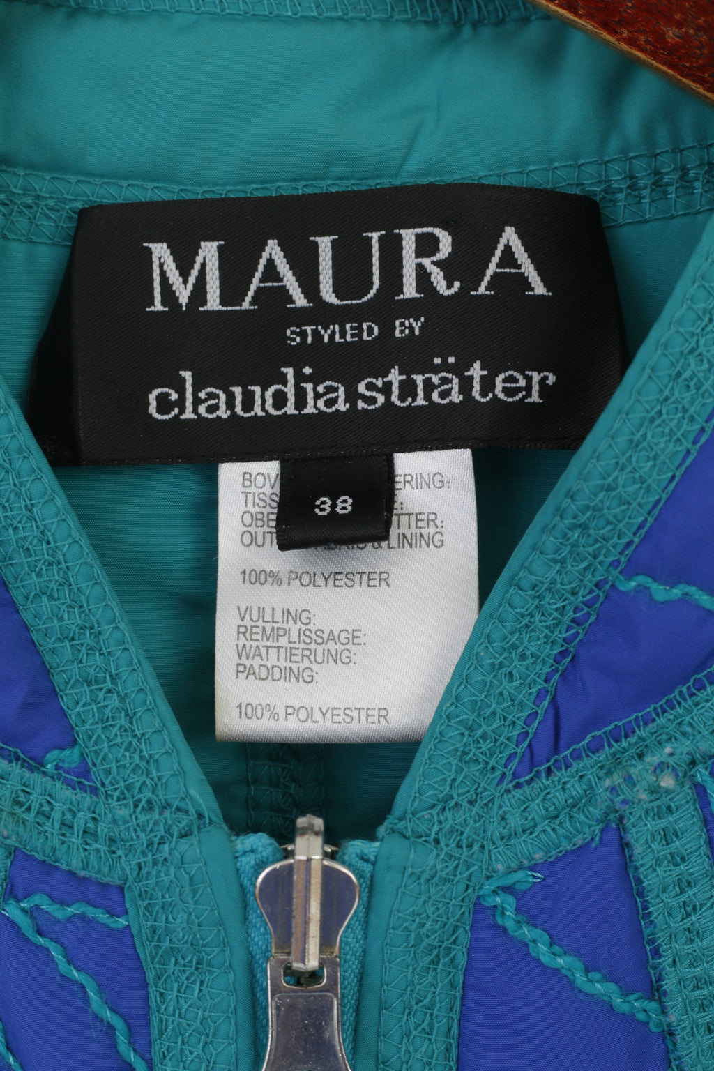 Maura by Claudia Strater Women 38 S Cropped Jacket Blue Emroidered Full Zip Top