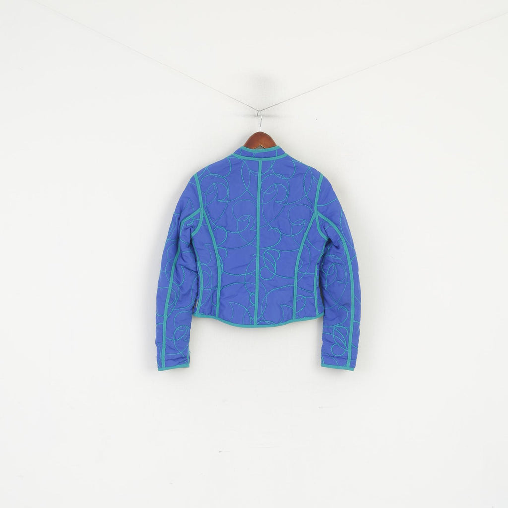 Maura by Claudia Strater Women 38 S Cropped Jacket Blue Emroidered Full Zip Top