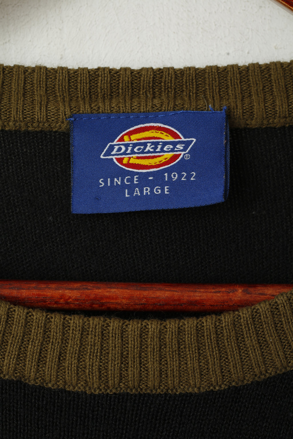 Dickies Men L (M) Jumper Black Soft Thin Crew Neck Logo Classic Stretch Sweater