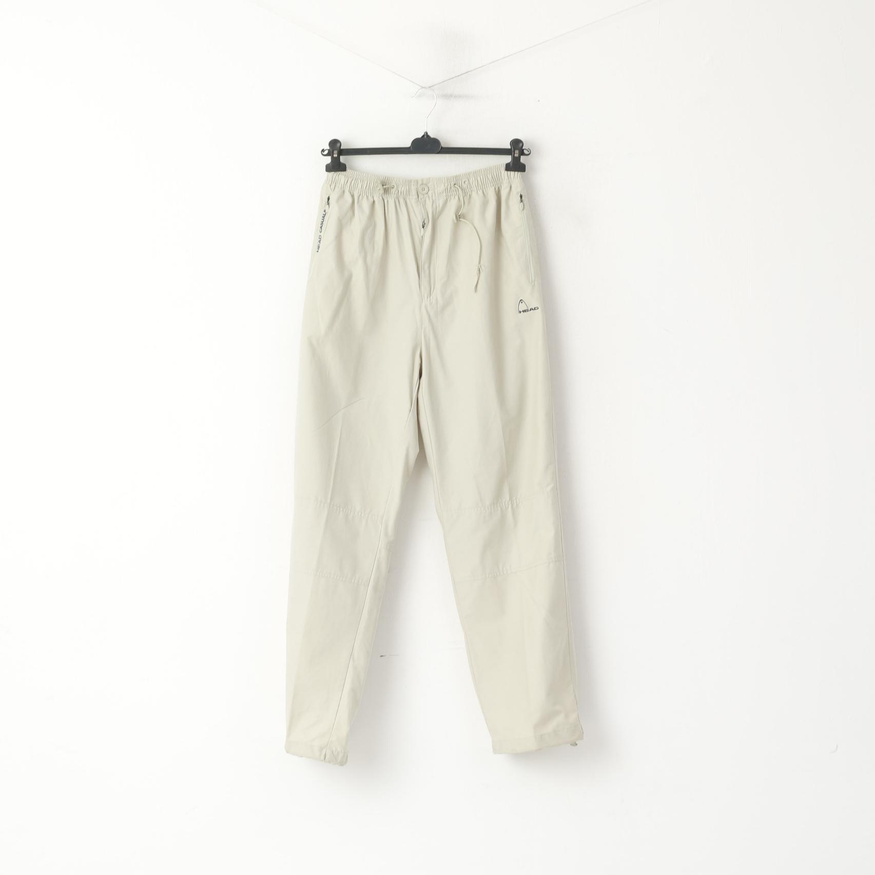 HEAD Men L Pantalon Beige Coton Vintage Nylon Mélange Poches Pantalon Occasionnel