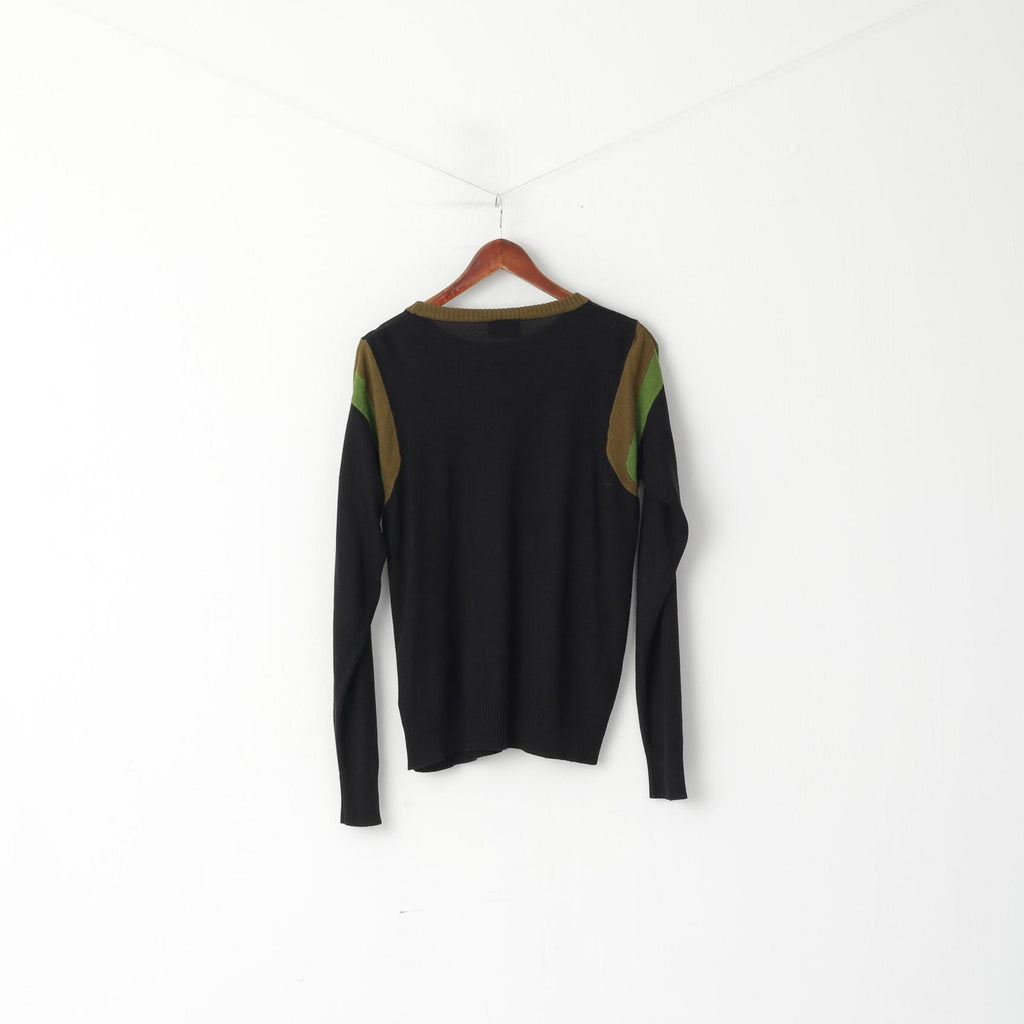 Dickies Men L (M) Jumper Black Soft Thin Crew Neck Logo Classic Stretch Sweater