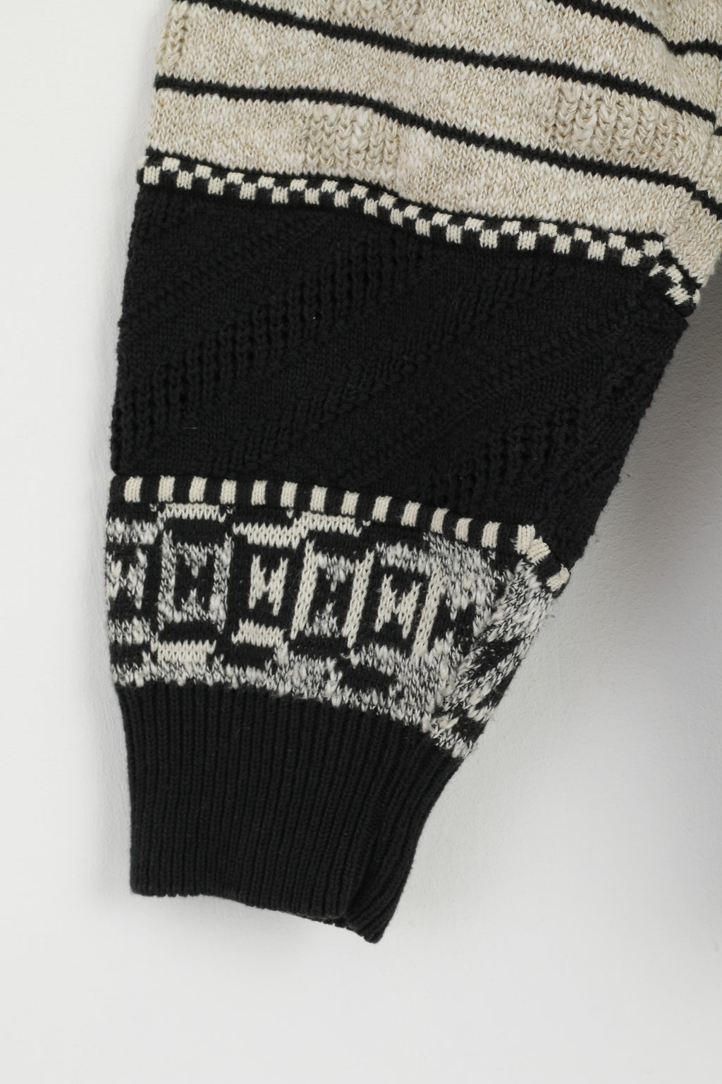 Protege Collection Uomo M Maglione Maglione con scollo a V retrò in maglia di cotone beige nero