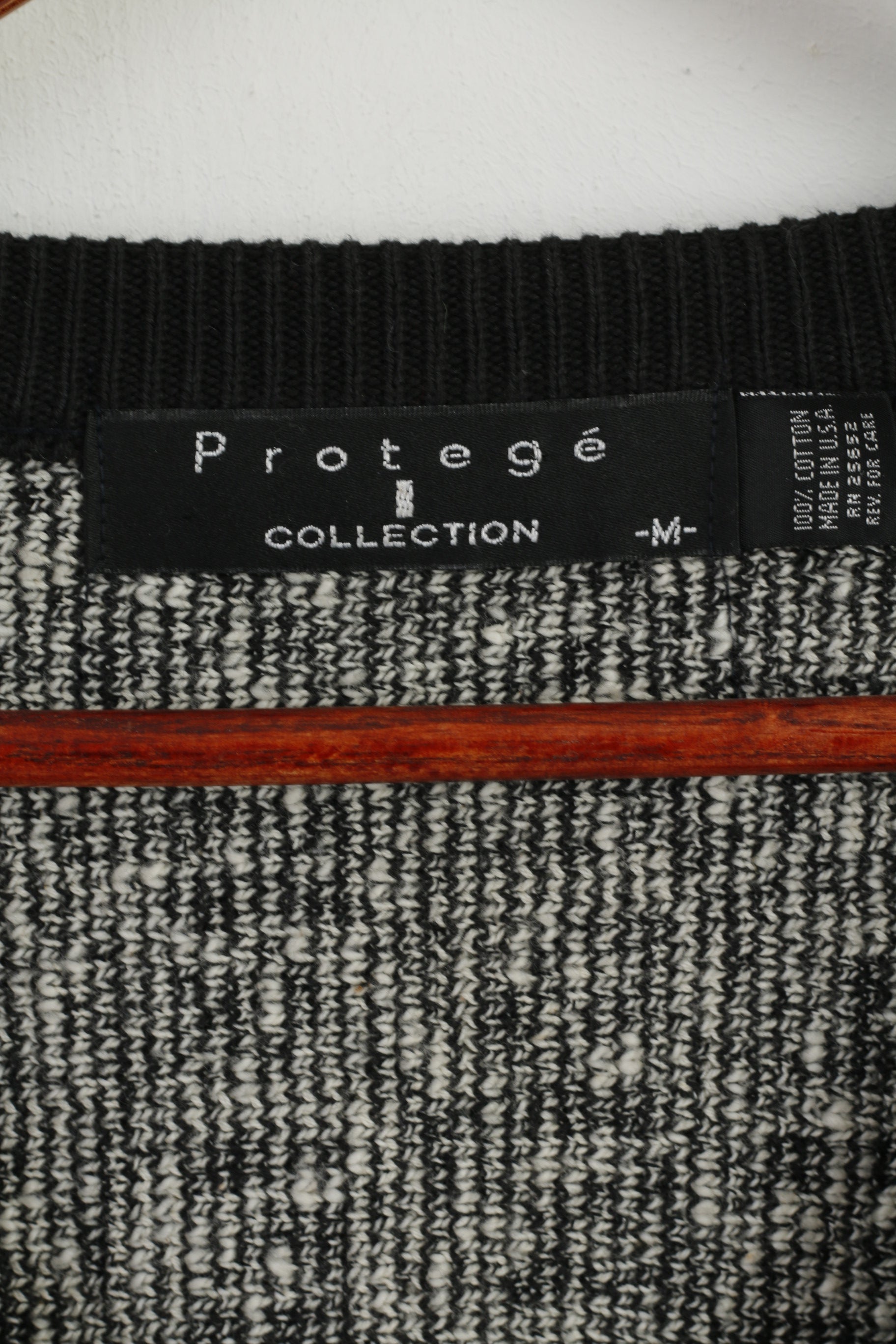 Protege Collection Uomo M Maglione Maglione con scollo a V retrò in maglia di cotone beige nero