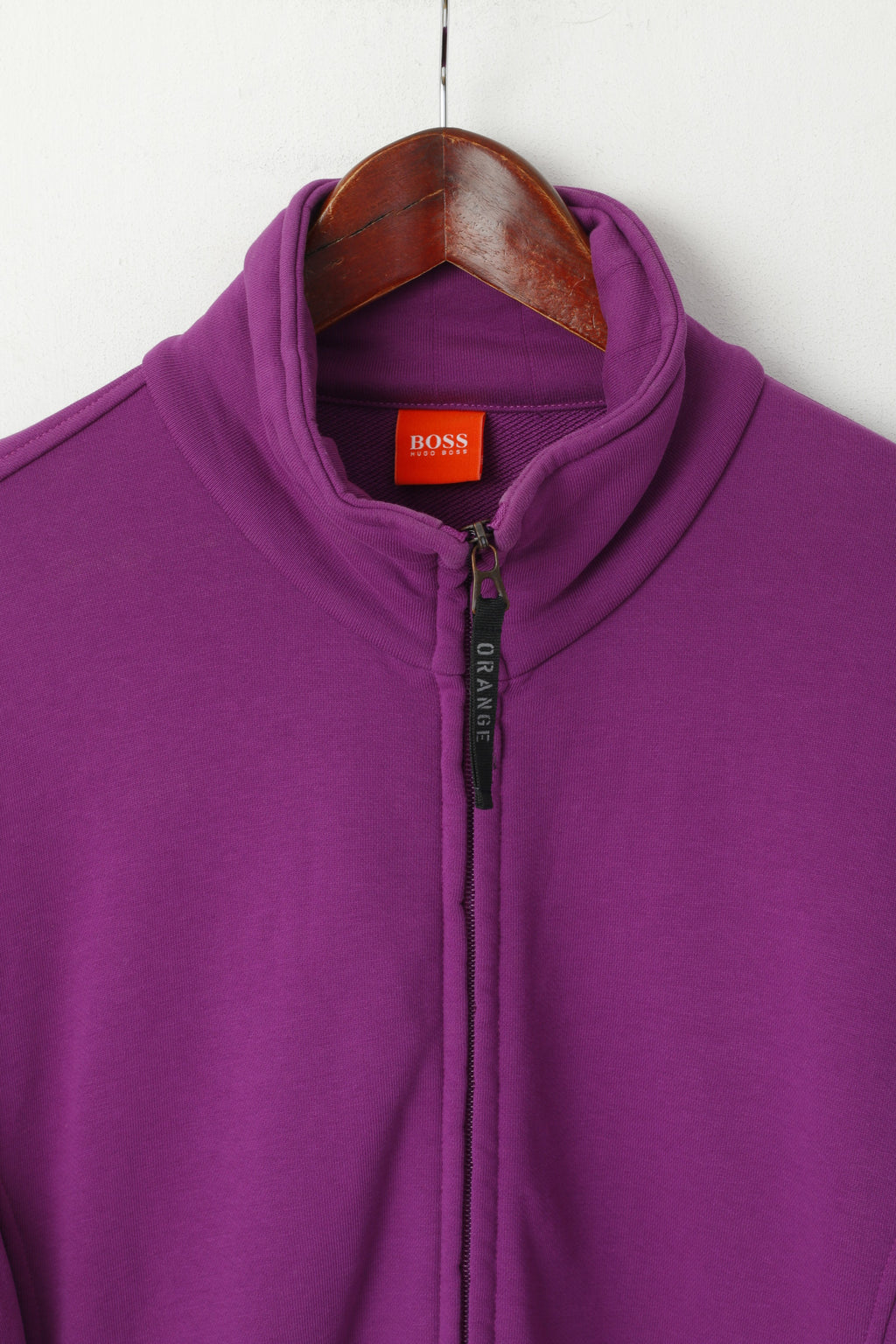 Hugo Boss Orange Men L Sweatshirt Purple Cotton Full Zipper  Plain Soft Top