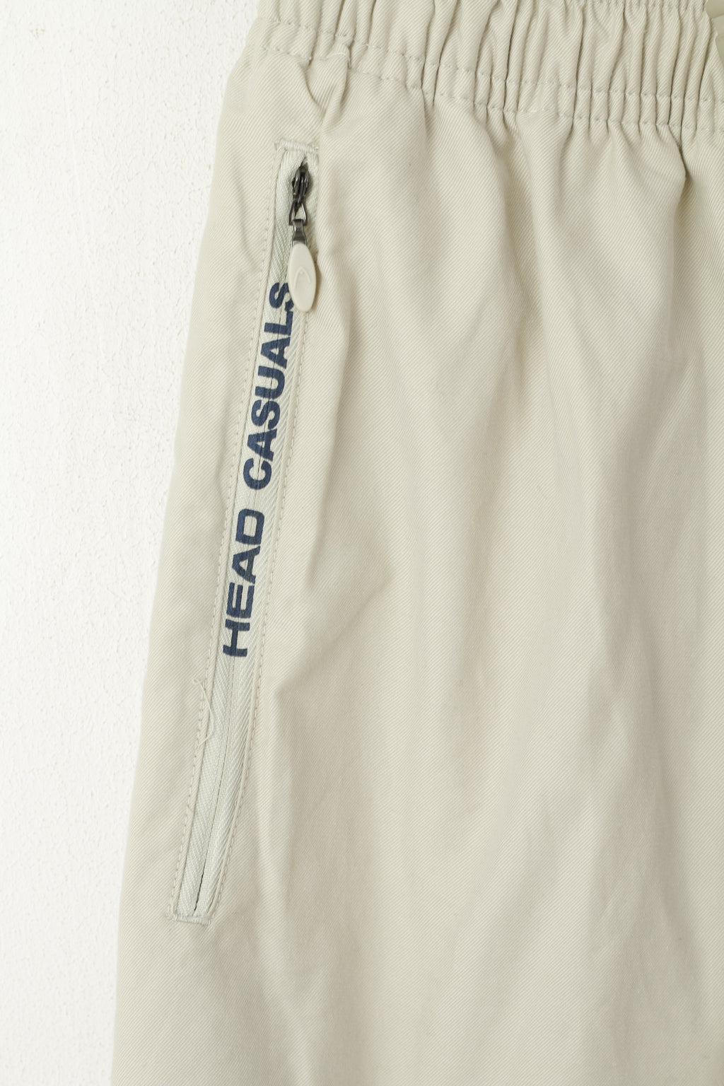 HEAD Men L Pantalon Beige Coton Vintage Nylon Mélange Poches Pantalon Occasionnel