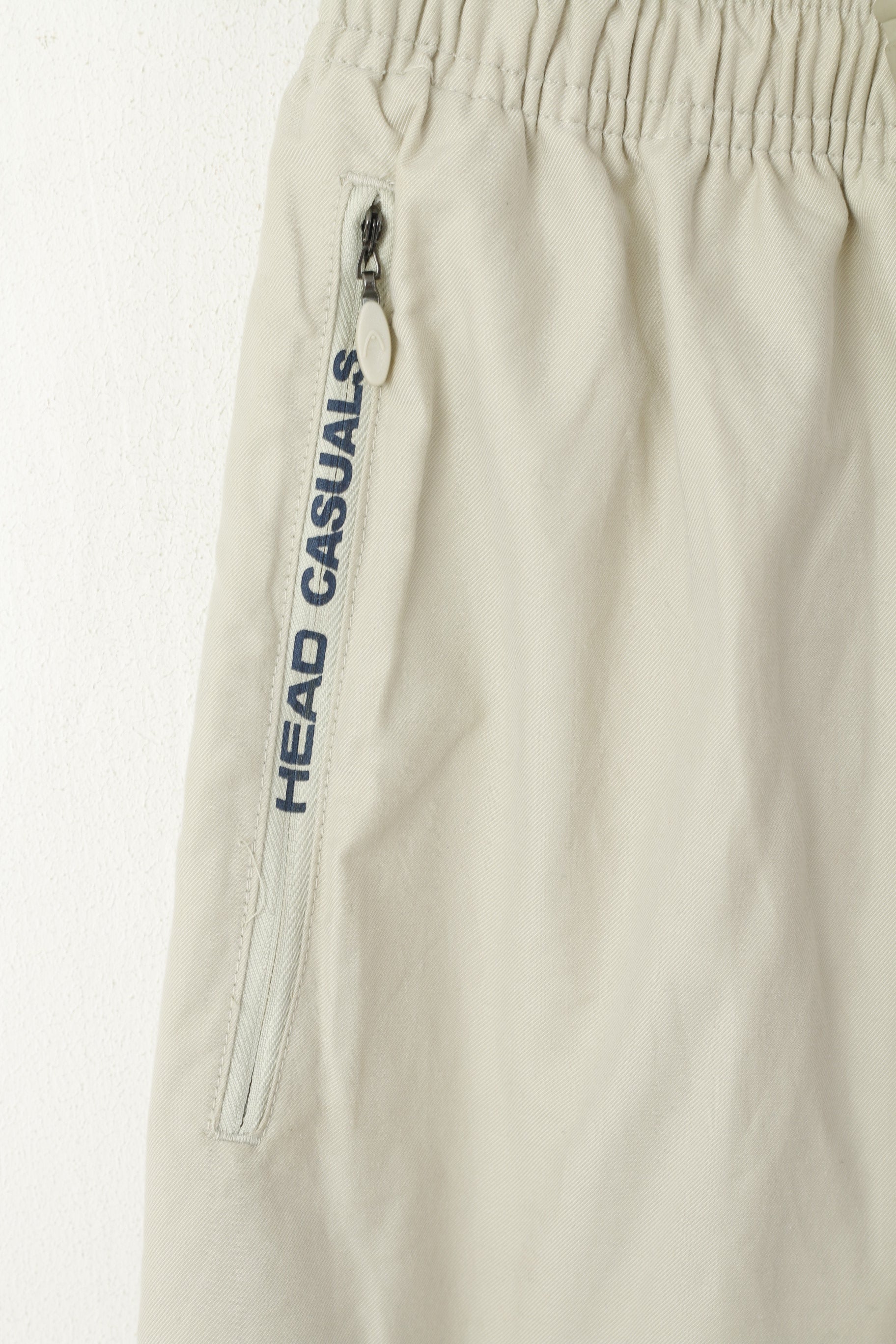 HEAD Men L Pantalon Beige Coton Vintage Nylon Mélange Poches Pantalon Occasionnel