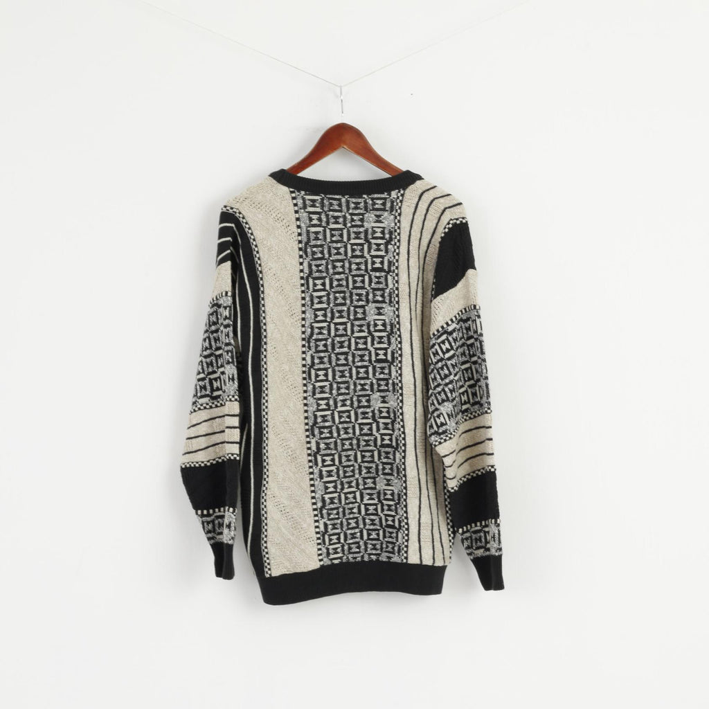 Protege Collection Uomo M Maglione Maglione con scollo a V retrò in maglia di cotone beige nero