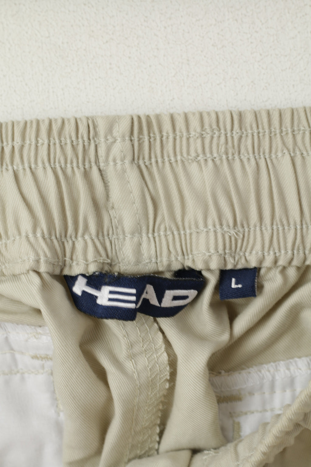 HEAD Men L Pantalon Beige Coton Vintage Nylon Mélange Poches Pantalon Occasionnel