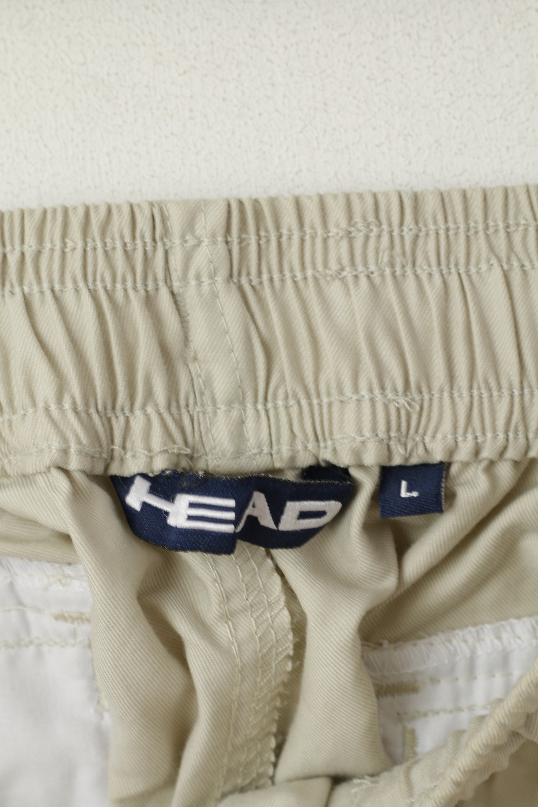 HEAD Men L Pantalon Beige Coton Vintage Nylon Mélange Poches Pantalon Occasionnel