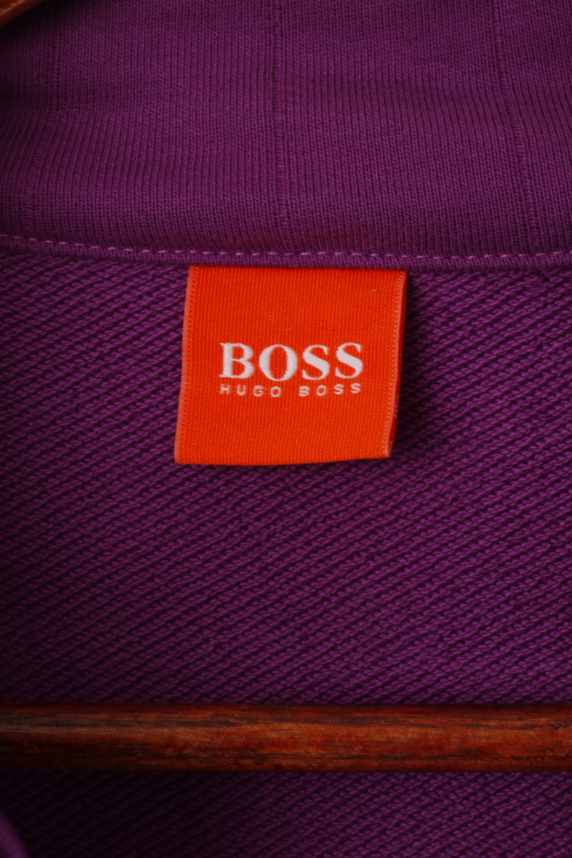 Hugo Boss Orange Men L Sweatshirt Purple Cotton Full Zipper  Plain Soft Top