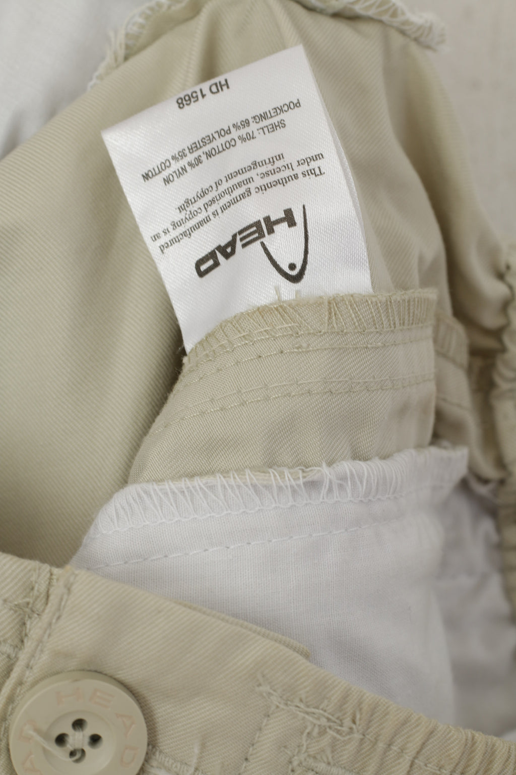 HEAD Men L Pantalon Beige Coton Vintage Nylon Mélange Poches Pantalon Occasionnel