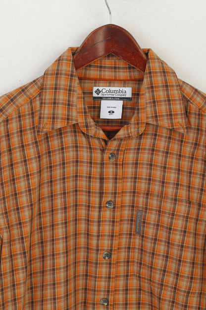 Columbia Sportswear Company Men S Casual Shirt Orange Checkered Outdoor Cotton Top