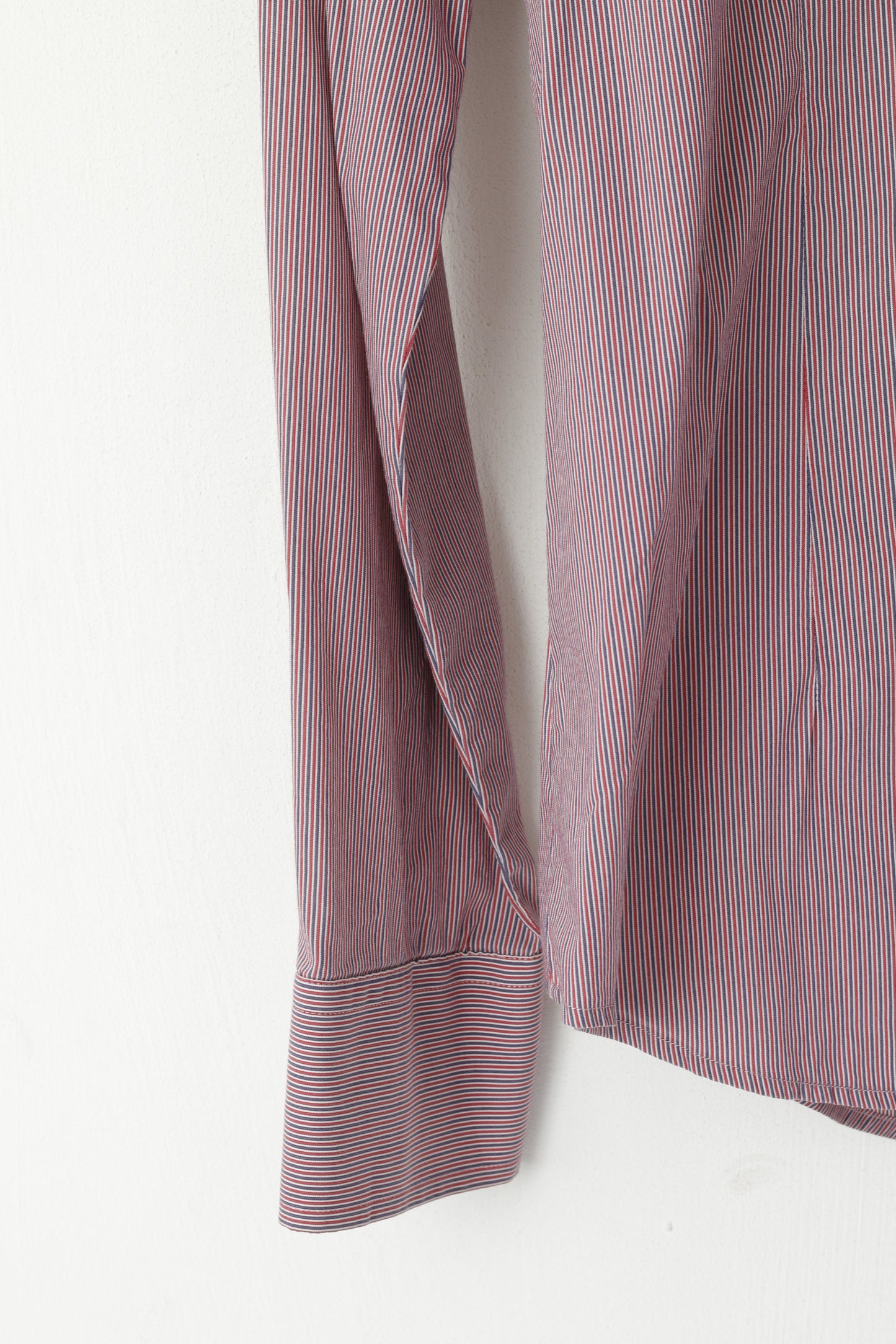 United Colors of Benetton Uomo L (M) Camicia casual Top a maniche lunghe slim fit a righe rosso scuro