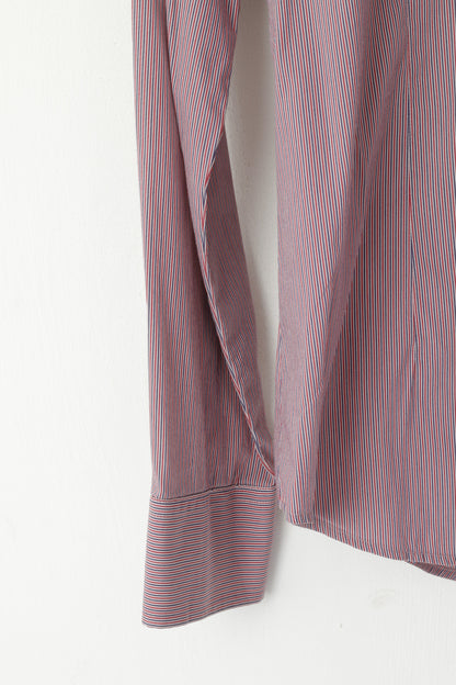 United Colors of Benetton Uomo L (M) Camicia casual Top a maniche lunghe slim fit a righe rosso scuro