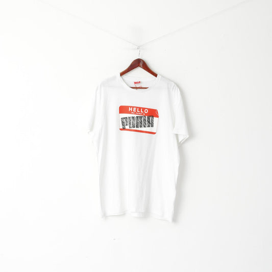 Puma Men XXL  T- Shirt White Cotton Graphi Hello My Name Is Puma Sport Top